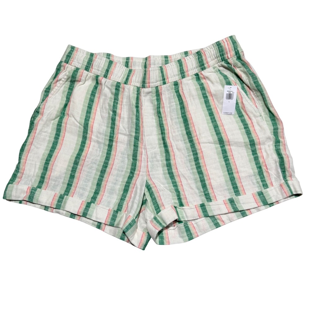Old Navy High Rise Linen Blend Striped Shorts Womens Large Colorful Breathable